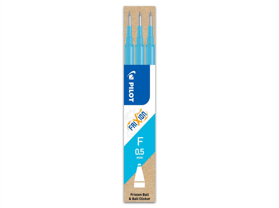 Packshot Roller encre gel effaçable Lot de 3 recharges FriXion Pointe Fine Bleu Turquoise effaçable - Pilot Pen