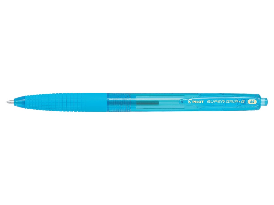 Packshot Stylo bille Super Grip G Néon Retractable Pointe Moyenne Bleu Turquoise rechargeable rétractable - Pilot Pen