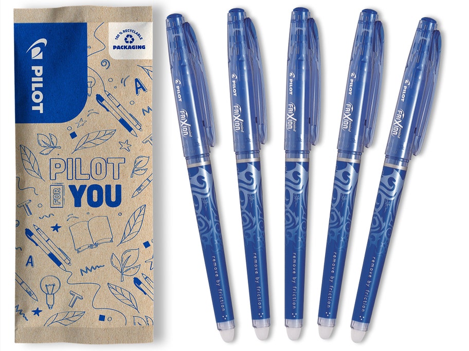 Packshot Lot de 5 rollers encre gel effaçable FriXion Point Pointe Fine Bleu effaçable rechargeable - Pilot Pen