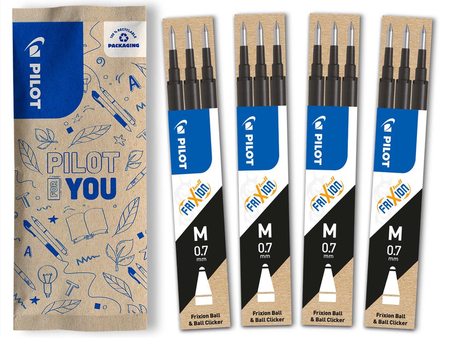 Packshot Roller encre gel effaçable Lot de 6 recharges FriXion Pointe Moyenne Noir effaçable - Pilot Pen