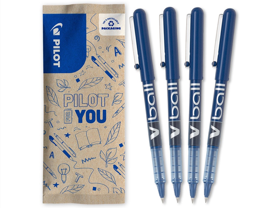 Packshot Lot de 4 rollers encre liquide V-Ball 5 Pointe Fine Bleu - Pilot Pen